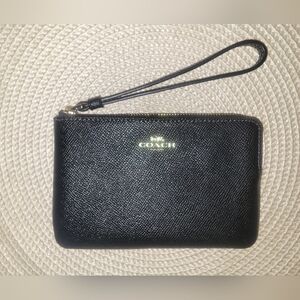 Coach Black Leather Wristlet with Gold Logo EUC